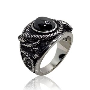 Gothic Punk Black Gem Cobra Snake Ring